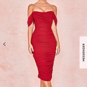 House of CB Carlotta wine draped chiffon dress.